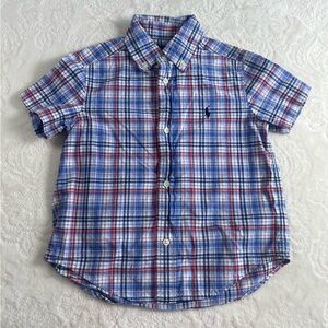 Ralph Lauren Boy's Short Sleeve Plaid Oxford Shirt Size 3T Blue Red White